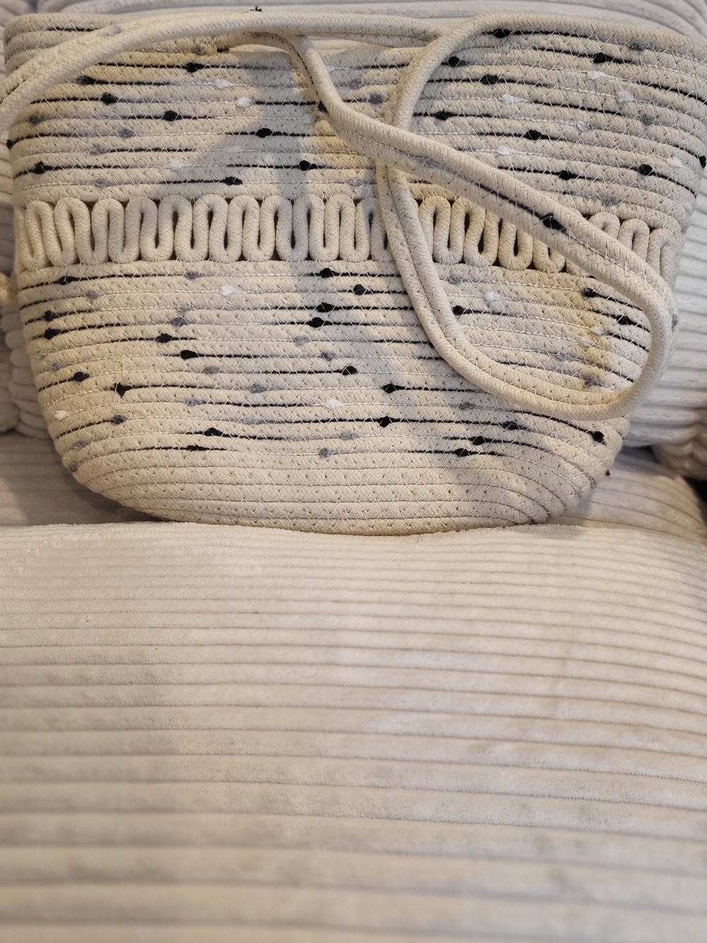 Neutral Ivory Rope Crossbody Bag with Black Speckle Detail